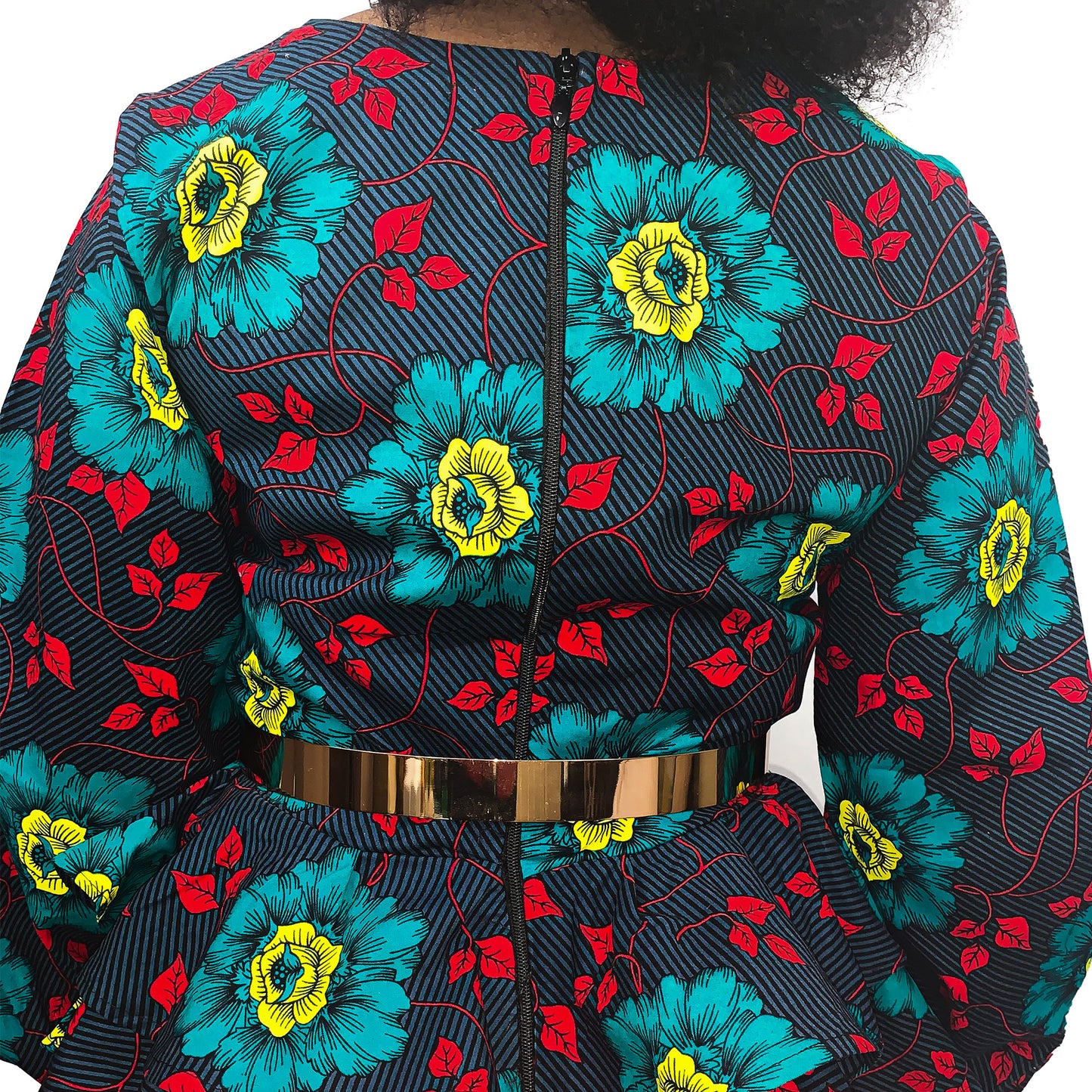 AISHA AFRICAN PRINT PEPLUM BLOUSE WITH LONG PUFF SLEEVE - House of Jahzara