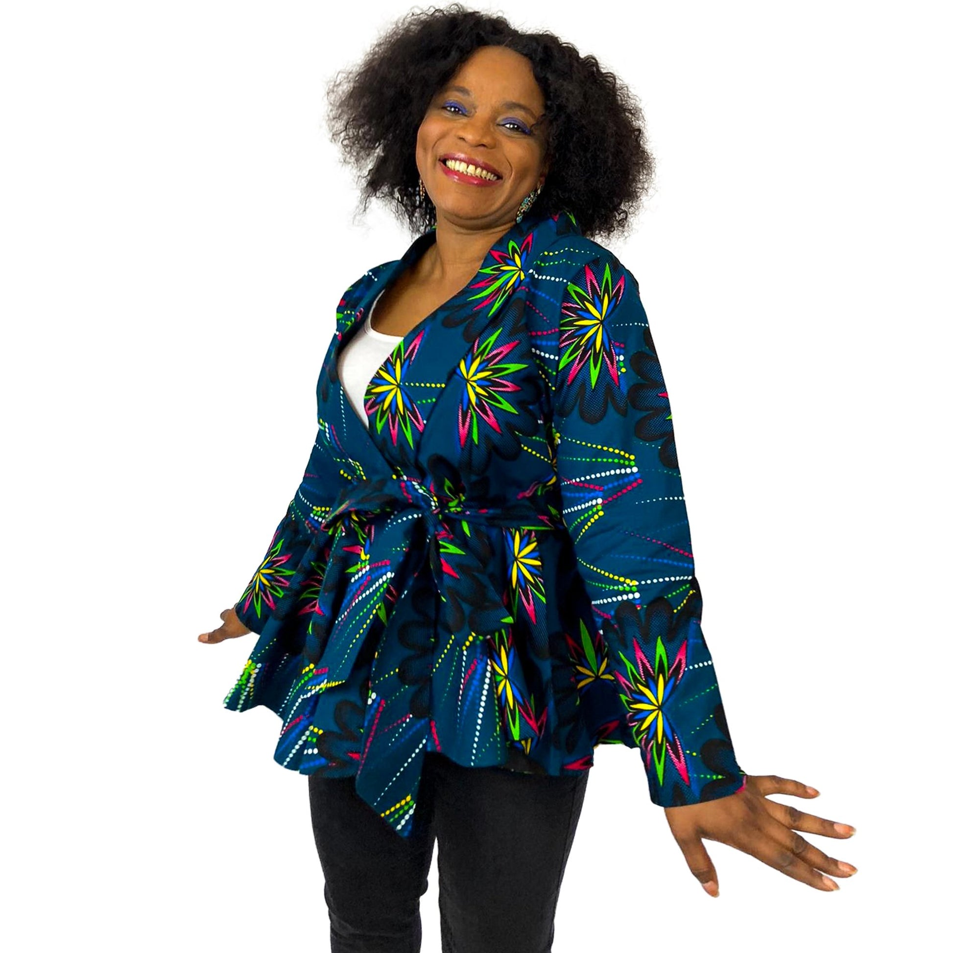 TANESHA ANKARA BLAZER PEPLUM BLOUSE WITH DETACHABLE  BELT - House of Jahzara