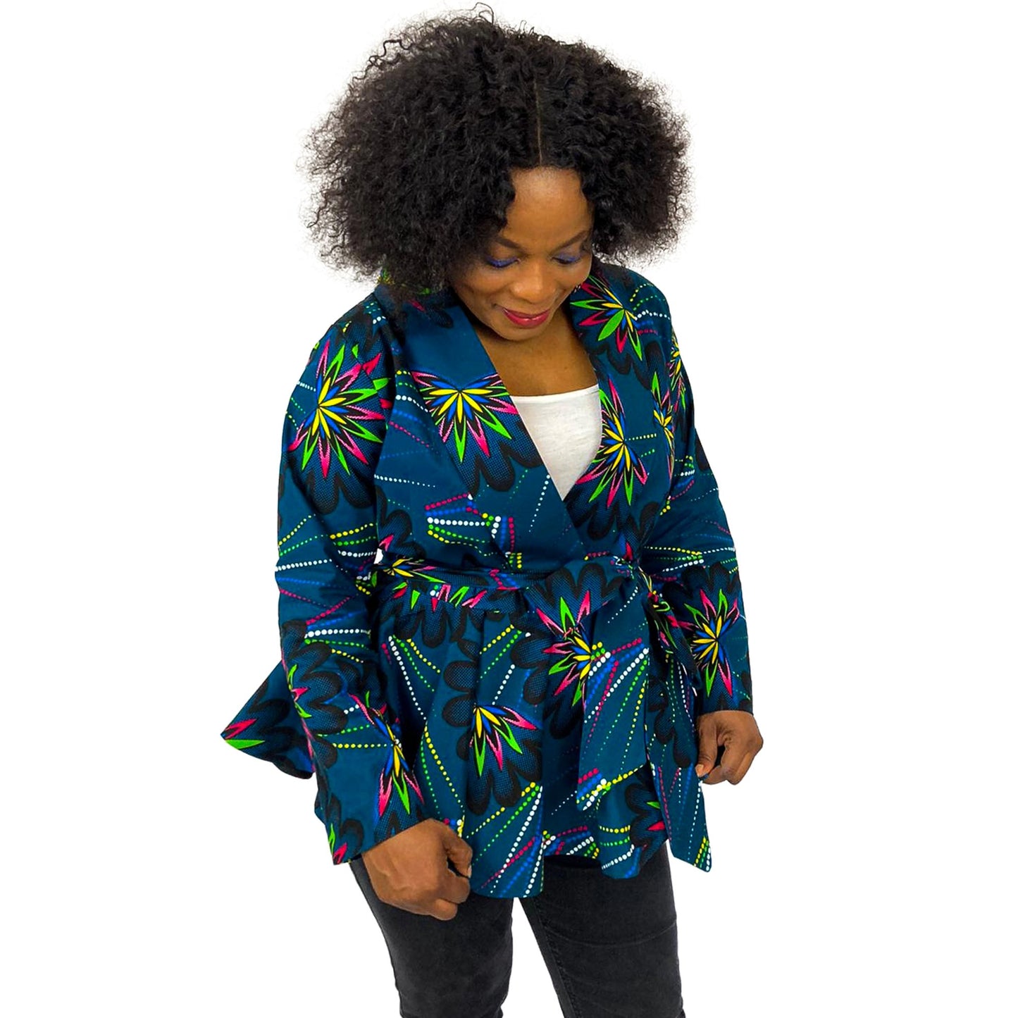 TANESHA ANKARA BLAZER PEPLUM BLOUSE WITH DETACHABLE  BELT - House of Jahzara