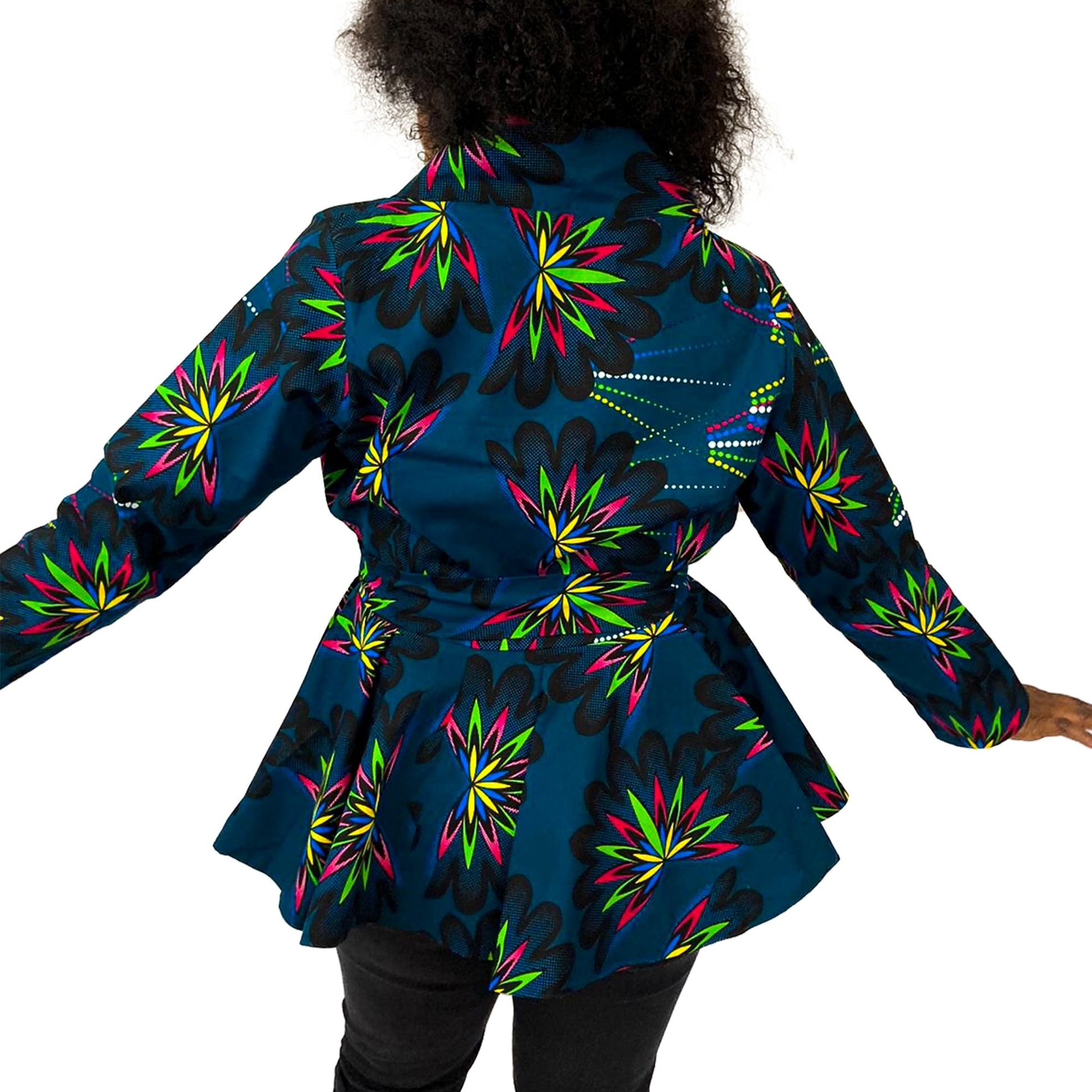 TANESHA ANKARA BLAZER PEPLUM BLOUSE WITH DETACHABLE  BELT - House of Jahzara