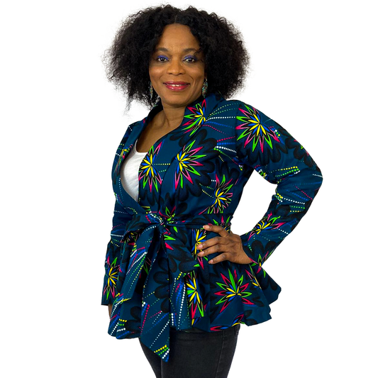 TANESHA ANKARA BLAZER PEPLUM BLOUSE WITH DETACHABLE  BELT - House of Jahzara