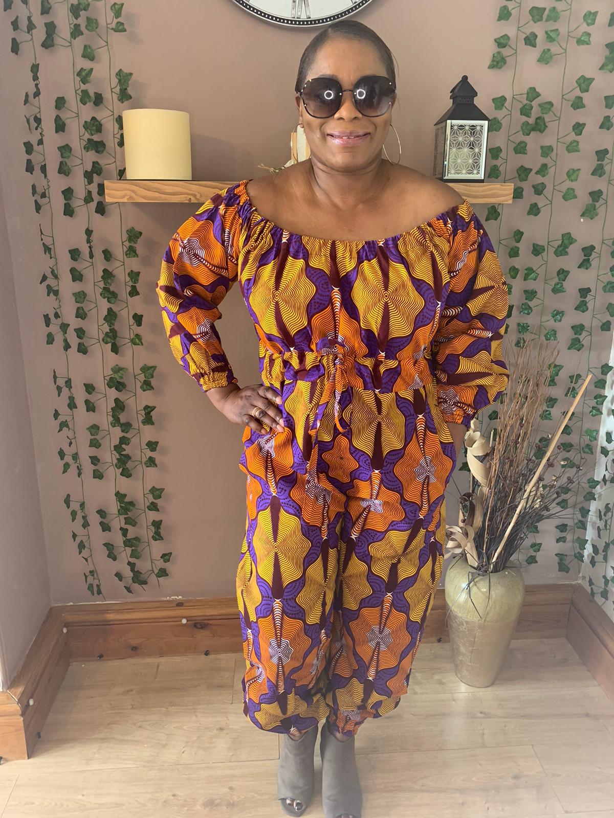 ARIKE OFF SHOULDER  ANKARA  PRINT JUMPSUIT - House of Jahzara